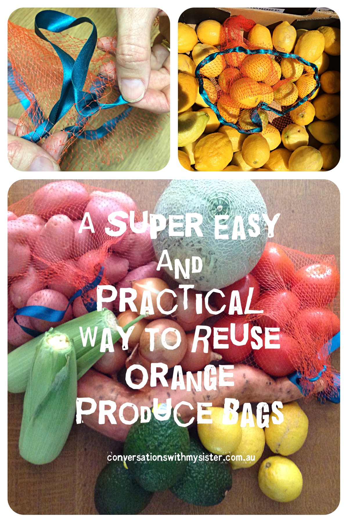 It is amazing what you discover when looking for practical ways of reusing or recycling perfectly good items rather than just sending them to landfill. This is a simple #DIY idea and actually, with just a quick modification, these bags can continue doing exactly what they were designed for - carrying produce!